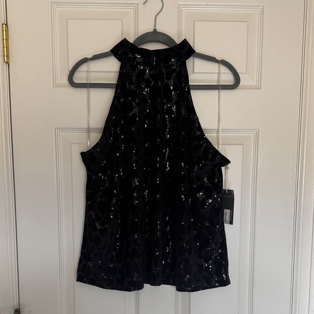 Worthington Black Sequin Halter Blouse